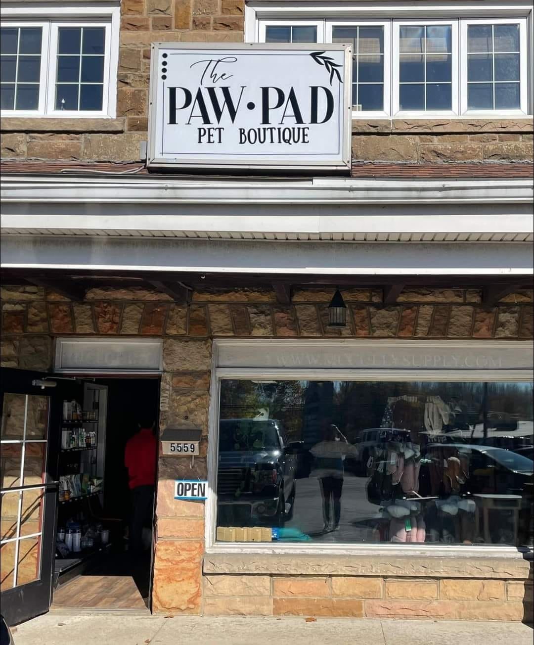 The Paw Pad Pet Boutique storefront with its large front window